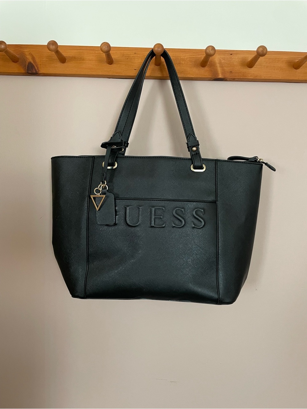 GUESS Black Embossed Logo Tote Bag